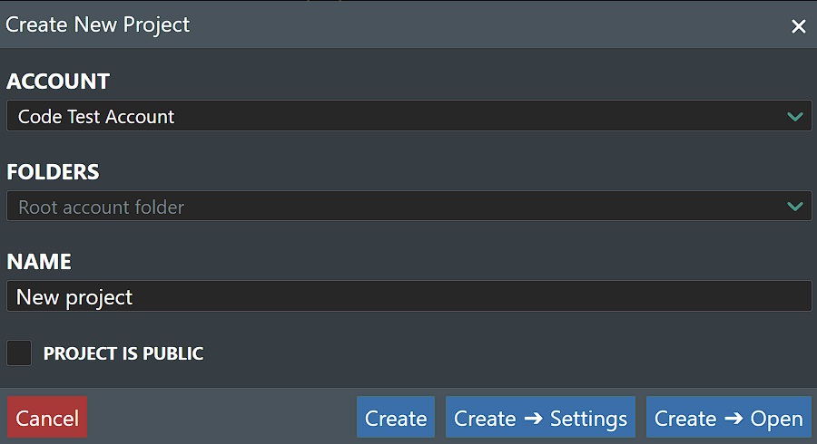 New Project Dialog (Caixa de diálogo Novo projeto)